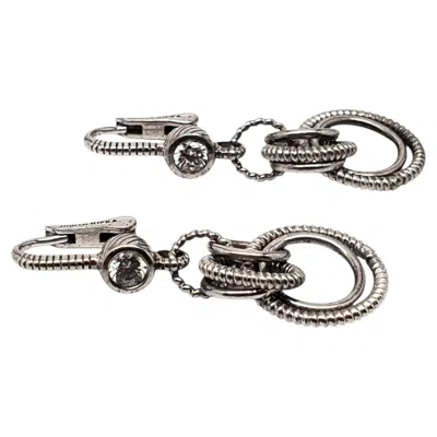 Pre-owned Judith Ripka Sterling Silver Cz Cable Drop Circles Earrings #24577 In Multiple