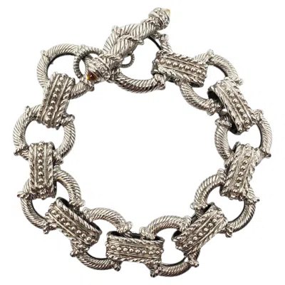 Pre-owned Judith Ripka Sterling Silver Cz Citrine Rope Link Toggle Bracelet #24083 In Multi