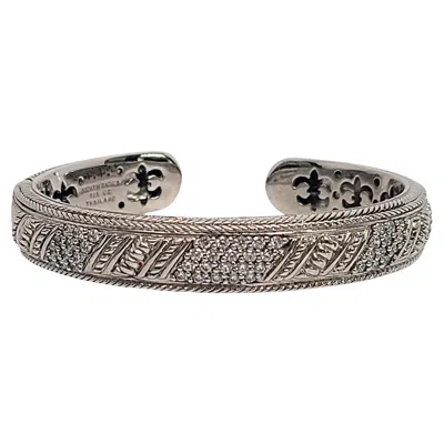 Pre-owned Judith Ripka Sterling Silver Cz Diamonique Hinged Cuff Bracelet #12156 In Multi