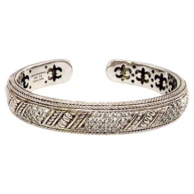 Pre-owned Judith Ripka Sterling Silver Cz Diamonique Hinged Cuff Bracelet (b) #12820 In Multi