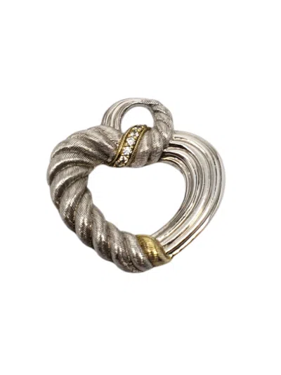 Pre-owned Judith Ripka Sterling Silver Cz Heart Pendant # 19209 In Multi