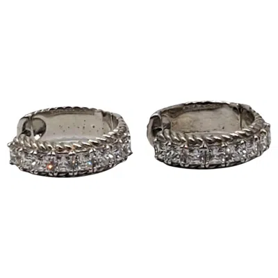 Pre-owned Judith Ripka Sterling Silver Cz Hoop Earrings #23399 In Multi