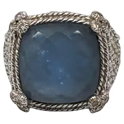 Pre-owned Judith Ripka Sterling Silver Faceted Blue Stone & Cz Ring Size 10 #22426