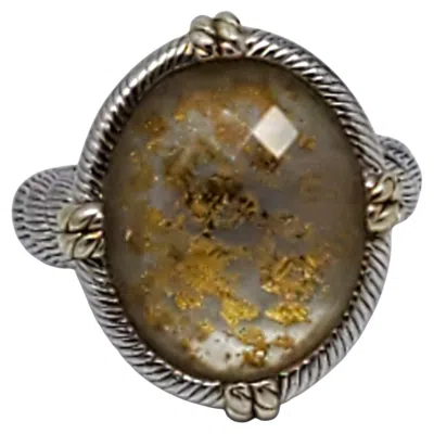 Pre-owned Judith Ripka Sterling Silver Gold Tone Oval Crystal Quartz Ring Size 6 #23458 In Multi