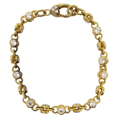 Pre-owned Judith Ripka Sterling Silver Gold-tone Cz Link Bracelet #21219 In Multi
