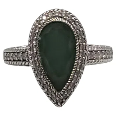 Pre-owned Judith Ripka Sterling Silver Green Stone Teardrop And Cz Ring Size 10 #22428