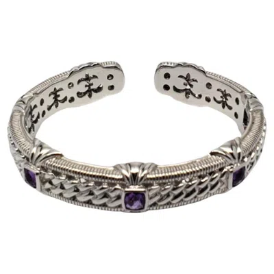 Pre-owned Judith Ripka Sterling Silver Hinged Amethyst Bracelet # 18714 In Purple
