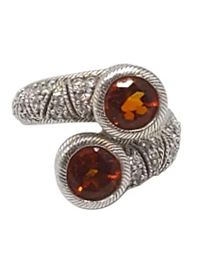 Pre-owned Judith Ripka Sterling Silver Madeira Citrine Bypass Ring Size 6 #24964 In Multi
