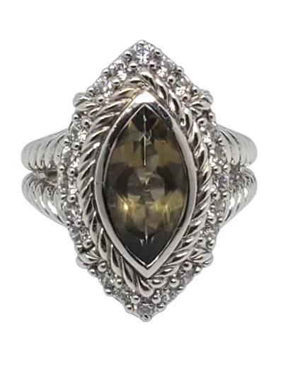 Pre-owned Judith Ripka Sterling Silver Marquise Quartz & Cz Ring Size 7 #21156 In Multi