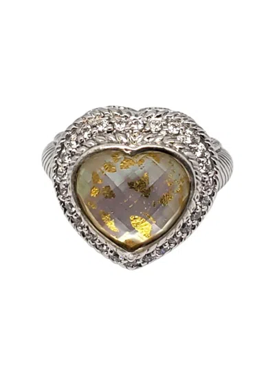 Pre-owned Judith Ripka Sterling Silver Mother Of Pearl & Cz Heart Ring Size 7 #21103 In Multi