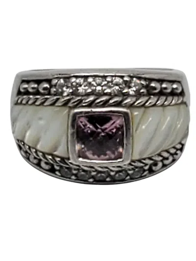 Pre-owned Judith Ripka Sterling Silver Mother Of Pearl Pink & White Cz Ring Size 7 #21152