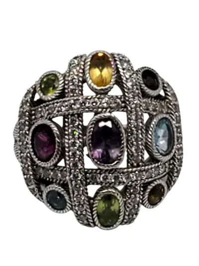 Pre-owned Judith Ripka Sterling Silver Multi Colored Cz Dome Ring Size 6 #23454
