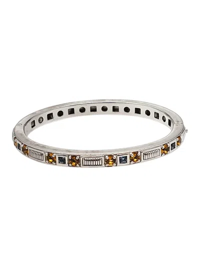 Pre-owned Judith Ripka Sterling Silver Multi Gemstone Hinged Oval Bangle Bracelet #23388