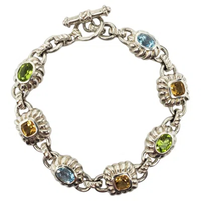 Pre-owned Judith Ripka Sterling Silver Multi-stone Toggle Link Bracelet #24085