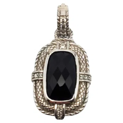 Pre-owned Judith Ripka Sterling Silver Onyx & Cz Pendant #18709 In Black