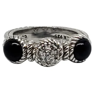 Pre-owned Judith Ripka Sterling Silver Onyx And Cz Ring Size 7 #21032 In Black