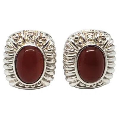 Pre-owned Judith Ripka Sterling Silver Orange Brown Cabochon Drop Earrings #24199