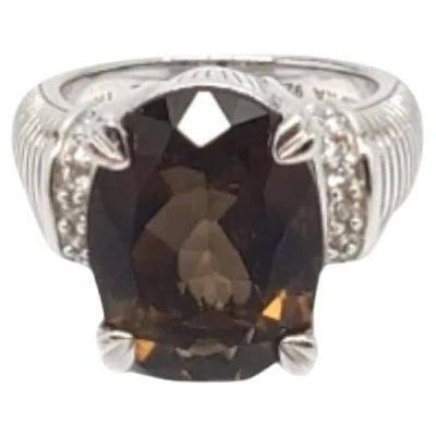 Pre-owned Judith Ripka Sterling Silver Oval Smokey Quartz Ring Size 7.25 #18651 In Multi