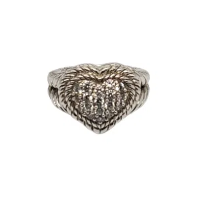 Pre-owned Judith Ripka Sterling Silver Pave Cubic Zirconia Heart Ring Size 6 #18688 In Multi