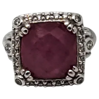 Pre-owned Judith Ripka Sterling Silver Pink Cushion Cut Cz Statement Ring Size 6 #23440