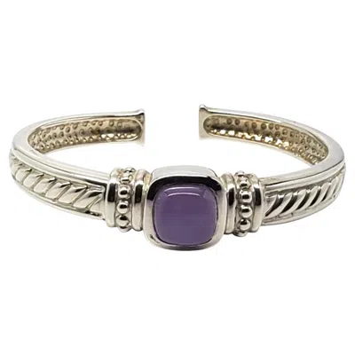 Pre-owned Judith Ripka Sterling Silver Purple Cabochon Hinged Cuff Bracelet #22430