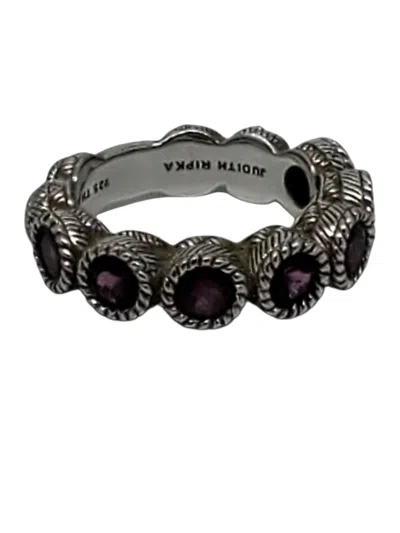 Pre-owned Judith Ripka Sterling Silver Purple Cz Seven Stone Band Ring Size 6 #23432