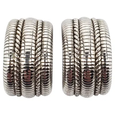 Pre-owned Judith Ripka Sterling Silver Rope Hoop Earrings #24107 In Multi