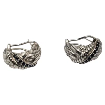 Pre-owned Judith Ripka Sterling Silver Sapphire Rope Earrings #18726 In Blue