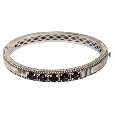 Pre-owned Judith Ripka Sterling Silver Smokey Topaz Bangle Bracelet #24105 In Multi