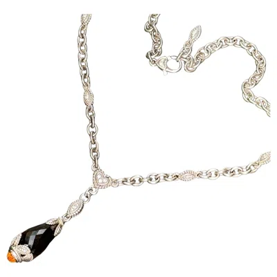 Pre-owned Judith Ripka Sterling Silver Smoky Quartz Citrine Cz Necklace In Multi