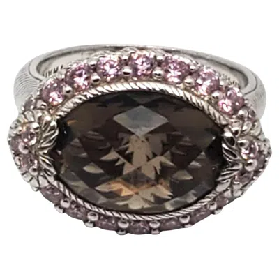 Pre-owned Judith Ripka Sterling Silver Smoky Quartz Pink Cz Ring Size 7 #21077