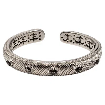 Pre-owned Judith Ripka Sterling Silver Smoky Stone Rope Hinged Bracelet #24100 In Multi