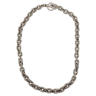 Pre-owned Judith Ripka Sterling Silver Textured Toggle Link Necklace #24086 In Multi