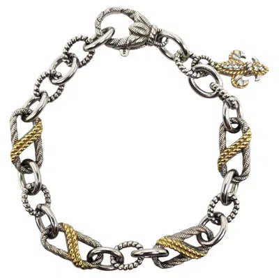 Pre-owned Judith Ripka Sterling Silver Two-tone Cable Bracelet Cz Fleur-de-lis #24568 In Multiple