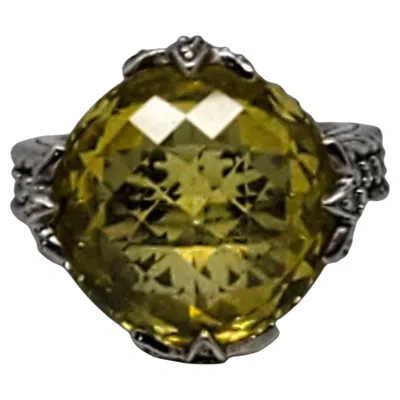 Pre-owned Judith Ripka Sterling Silver Yellow Cz Statement Ring Size 6 #23436