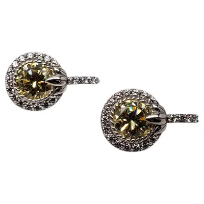 Pre-owned Judith Ripka Sterling Silver Yellow Gemstone Halo Drop Earrings #24197
