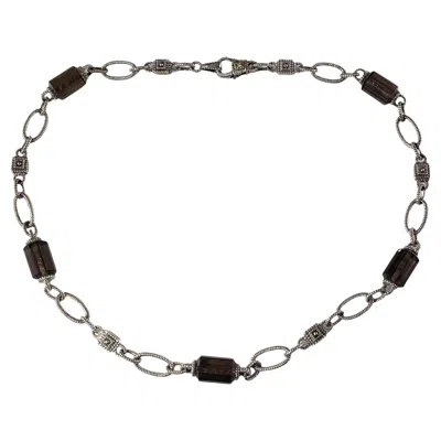 Pre-owned Judith Ripka Sterling Silver/18 Karat Yellow Gold Smoky Topaz Necklace #14326