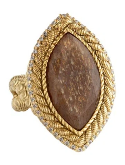 Pre-owned Judith Ripka Sunstone & Cubic Zirconia Cocktail Ring In Multicolor