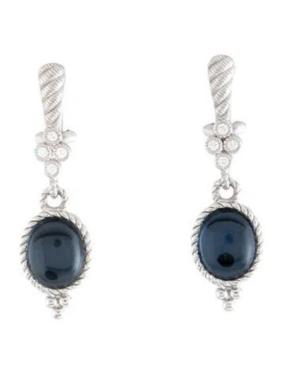 Pre-owned Judith Ripka Synthetic Quartz & Cubic Zirconia Drop Earrings In Blue/clear