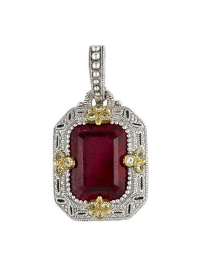 Pre-owned Judith Ripka Synthetic Ruby & Sapphire Two-tone Pendant Enhancer In Multicolor