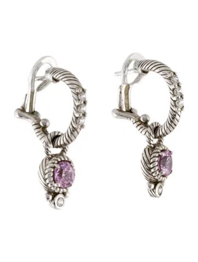 Pre-owned Judith Ripka Synthetic Sapphire & Cubic Zirconia Removeable Drop Huggie Hoop Earrings In Multi