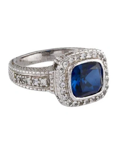 Pre-owned Judith Ripka Synthetic Sapphire & Sapphire Cocktail Ring In Multi