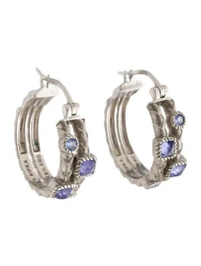 Pre-owned Judith Ripka Tanzanite Hoop Earrings In Multicolor