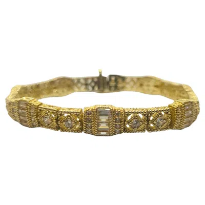 Pre-owned Judith Ripka Tennis Bracelet Cz Gold-tone, Baguette & Round Cut, 7.25 In, 9mm In Multi