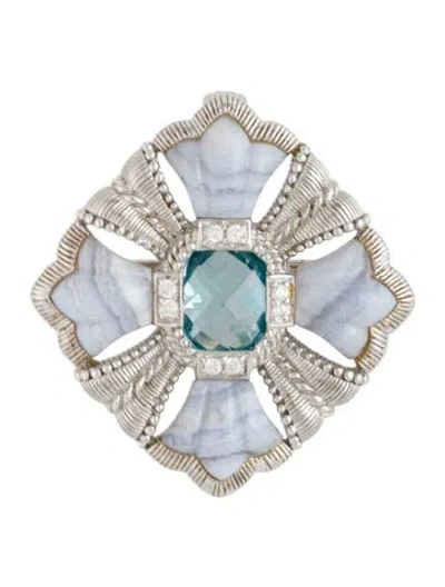 Pre-owned Judith Ripka Topaz, Agate & Cubic Zirconia Convertible Pendant Pin Brooch In Multicolor