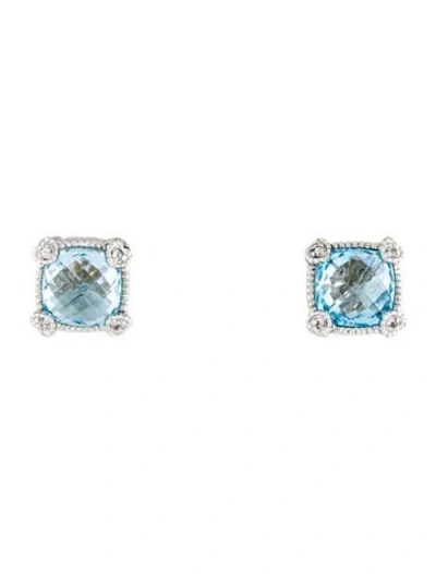 Pre-owned Judith Ripka Topaz & Colorless Sapphire Stud Earrings In Multicolor