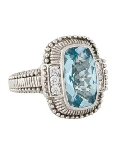 Pre-owned Judith Ripka Topaz & Cubic Zirconia Cocktail Ring In Multicolor