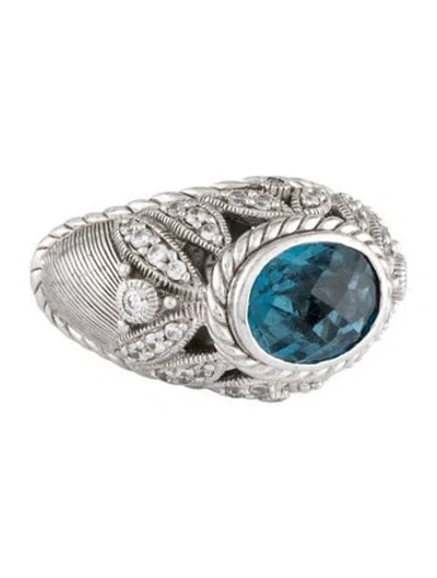 Pre-owned Judith Ripka Topaz & Cubic Zirconia Cocktail Ring In Multicolor