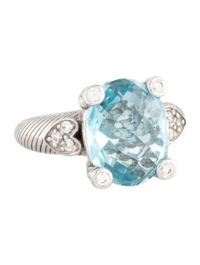 Pre-owned Judith Ripka Topaz & Cubic Zirconia Cocktail Ring In Multicolor
