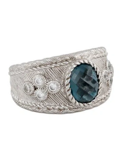Pre-owned Judith Ripka Topaz & Cubic Zirconia Cocktail Ring In Multicolor